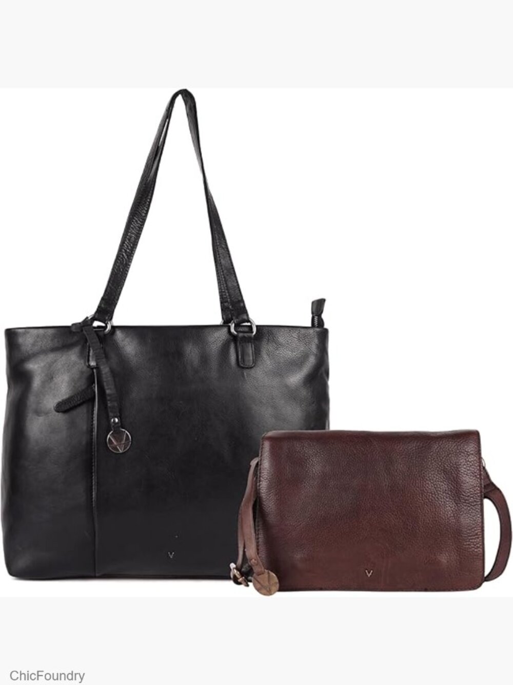Genuine Italian Leather Tote Crossbody Satchel Purse Set with Top Handle